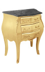 Mesa de cabeceira barroca em madeira dourada com tampo em mármore preto