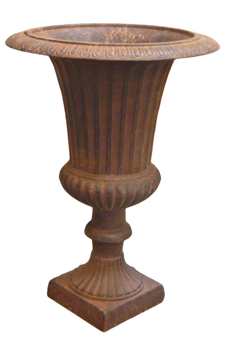 Medici-Vase aus geripptem Gusseisen mit rostfarbener Patina
