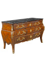 Dresser with 3 drawers Louis XV style inlaid with black marble top