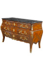 Commode de style Louis XV marquetée 3 tiroirs, avec plateau marbre noir