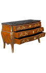 Commode de style Louis XV marquetée 3 tiroirs, avec plateau marbre noir