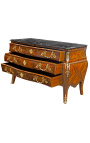 Commode de style Louis XV marquetée 3 tiroirs, avec plateau marbre noir