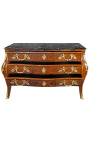 Commode de style Louis XV marquetée 3 tiroirs, avec plateau marbre noir