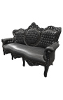 Barokinis sofos audinys juoda dirbtinė oda ir juoda mediena