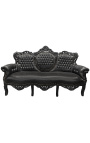 Canapé baroque tissu simili cuir noir et bois noir