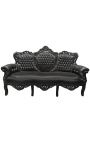 Sofa w stylu barokowym tkanina czarna sztuczna skóra i czarne drewno