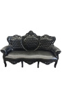 Barokna sofa tkanina crna umjetna koža i crno drvo