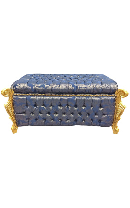 Grote barokke bench trunk Louis XV stijl blauw "Gobelins" stof en goud hout