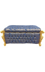 Baroque trunk bench Louis XV blue satin "Gobelins" fabric and gold wood - 4