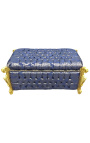 Baroque trunk bench Louis XV blue satin "Gobelins" fabric and gold wood - 1