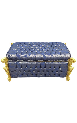Baročna klop debla Louis XV Blue Satin "Gobelins" tkanina in zlati les