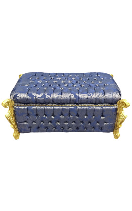 Big baroque bænk bagage Louis XV stil blå "Gobelins" stof og guld træ