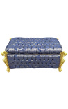 Big baroque bench trunk Louis XV style blue Gobelins fabric and gold wood