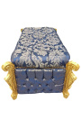 Baroque trunk bench Louis XV blue satin "Gobelins" fabric and gold wood - 5