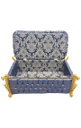 Baroque trunk bench Louis XV blue satin "Gobelins" fabric and gold wood - 6