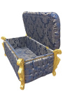 Grote barokke bench trunk Louis XV stijl blauw "Gobelins" stof en goud hout