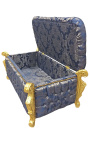 Stor barokk bench trunk Louis XV stil blå "Gobelins" stoff og gull tre