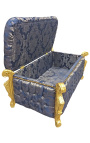 Grote barokke bench trunk Louis XV stijl blauw "Gobelins" stof en goud hout