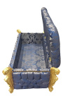 Baroque trunk bench Louis XV blue satin "Gobelins" fabric and gold wood - 9