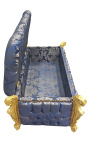 Baroque trunk bench Louis XV blue satin "Gobelins" fabric and gold wood - 10