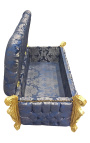 Grande banco de peito barroco em tecido de cetim azul "Gobelins" estilo Luís XV e madeira dourada