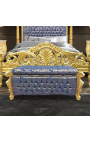 Baroque trunk bench Louis XV blue satin "Gobelins" fabric and gold wood - 3