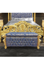 Grote barokke bench trunk Louis XV stijl blauw "Gobelins" stof en goud hout