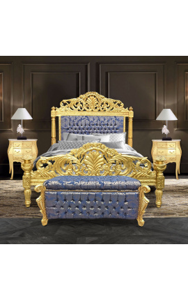 Gran cofre barroc d&#039;estil Lluís XV &quot;Gobelins&quot; de tela setinada blava i fusta daurada