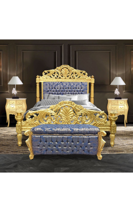 Big Barock Bank Stamm Louis XV Stil blau &quot;Rebellen&quot; stoff und gold holz