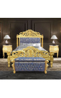 Baroque trunk bench Louis XV blue satin "Gobelins" fabric and gold wood - 2