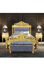 Big Barock Bank Stamm Louis XV Stil blau "Rebellen" stoff und gold holz