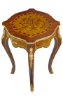 Mesa cuadrada en madera incrustada de estilo Luis XV, bronce y decoración de música pintada.