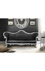 Canapé baroque Napoléon III tissu simili cuir noir et bois argent