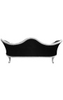 Barok napoleon III bank zwart valse huid leer en hout zilver