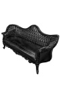 Canapé baroque Napoléon III tissu simili cuir noir et bois laqué noir