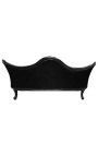 Baroque Napoléon III sofa black faux leather and black shine wood
