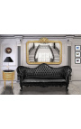 Barokk Napoléon III sofa svart leatherette og glossy svart tre