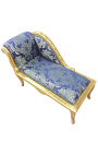 Barock chaise longue louis xv stil blå satin tyg "Gobelins" guld trä