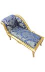 Baroque chaise longue louis xv style blue satin fabric "Gobelins" gold wood