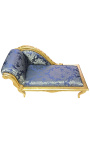 Baroque chaise longue louis xv style blue satin fabric "Gobelins" gold wood