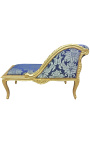 Baroque chaise longue louis xv style blue satin fabric "Gobelins" gold wood