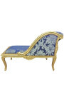 Méridienne style Louis XV tissu satiné bleu aux motifs "Gobelins" et bois doré