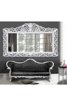 Grande specchio in stile barocco in legno laccato bianco