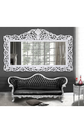 Huge Baroque mirror lacquered white wood 