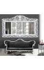 Enorme miroir de style baroque en bois laqué blanc - 9