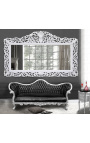 Enorme miroir de style baroque en bois laqué blanc