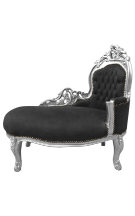 Chaise longue terciopelo negro barroco y madera plata