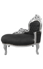 Baroque chaise longue black velvet with silver wood