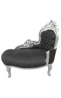 Barok chaise longue zwart fluweel met zilverhout