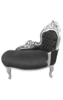 Baroque chaise longue black velvet with silver wood